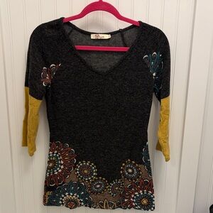 Aryeh Black and Gold Floral Long Sleeve Top